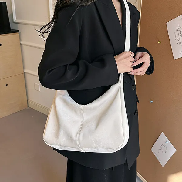 CARTELO Velour Shoulder Bag Dumpling Bag Women's Black White Pink-7