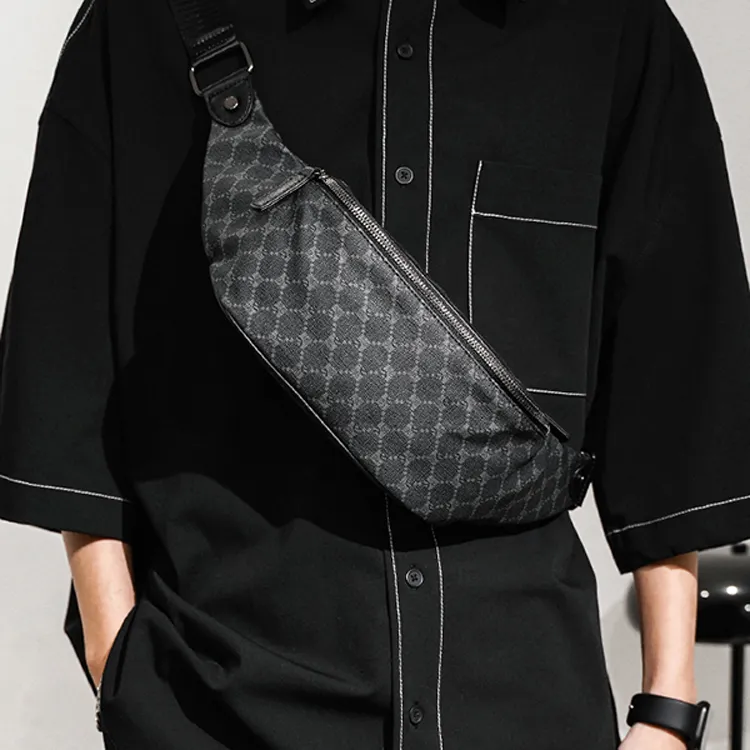 CARTELO PVC With Polyester Sling Bag Men's Pattern Black-3