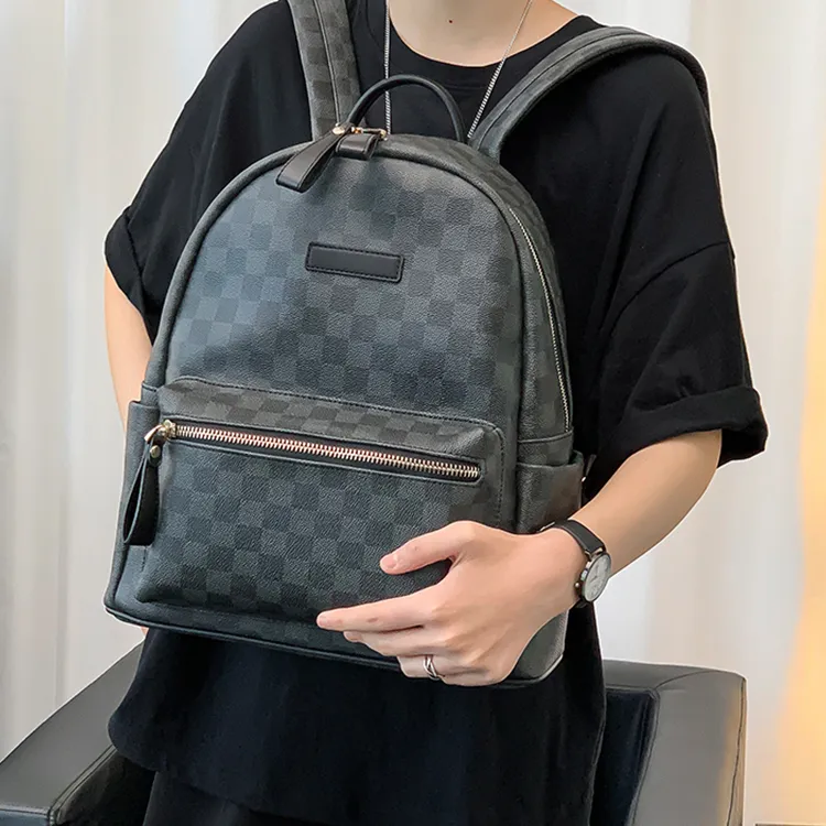 CARTELO PU With Polyester Backpack Unisex Black Plaid-2