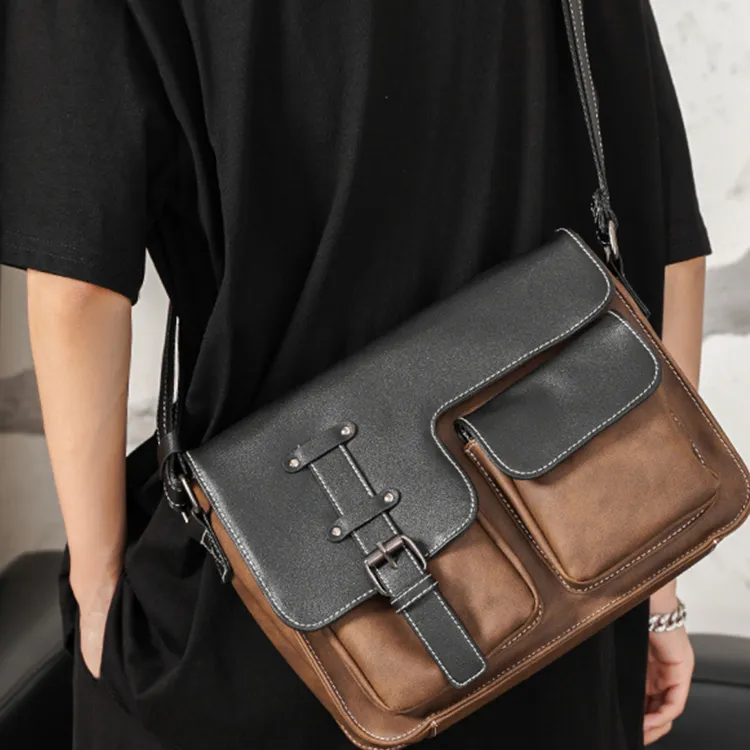 CARTELO PU Messenger Shoulder Bag, Crossbody Bag Unisex Gray/Coffee-6
