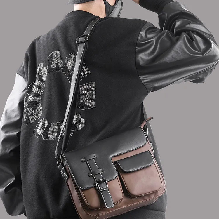 CARTELO PU Messenger Shoulder Bag, Crossbody Bag Unisex Gray/Coffee-5