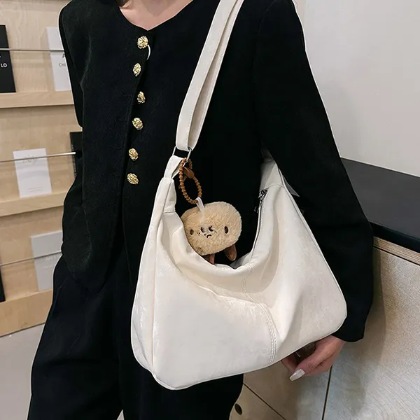 CARTELO Velour Shoulder Bag Dumpling Bag Women's Black White Pink-6