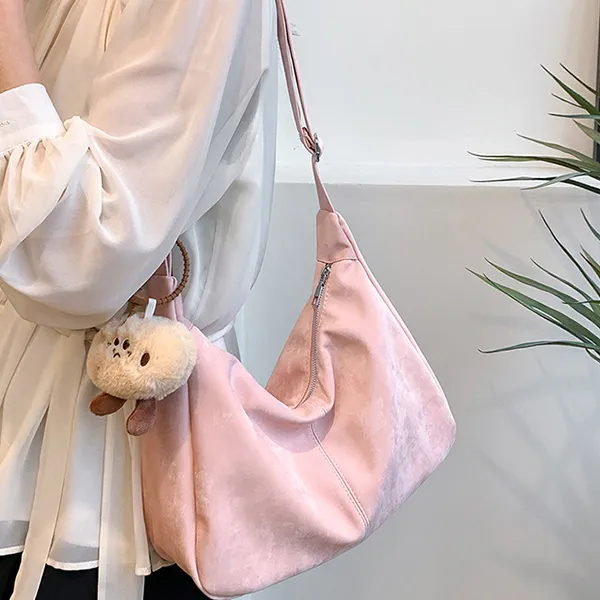 CARTELO Velour Shoulder Bag Dumpling Bag Women's Black White Pink-12