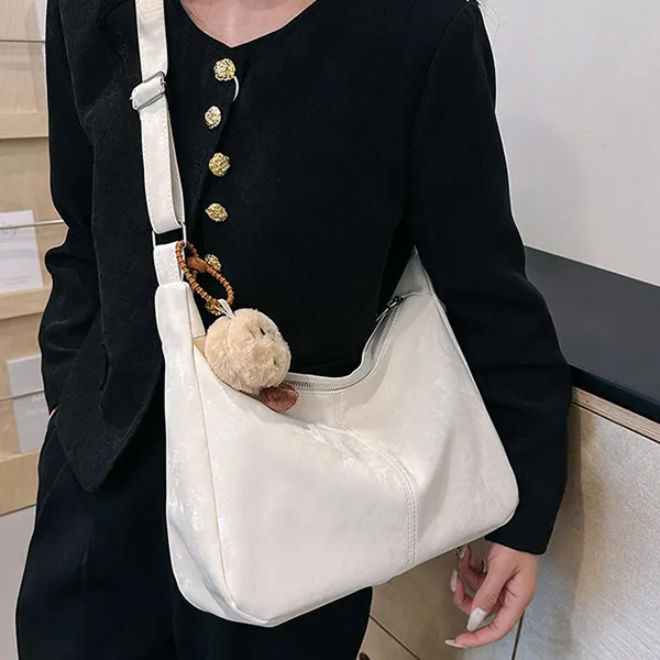 CARTELO Velour Shoulder Bag Dumpling Bag Women's Black White Pink-8