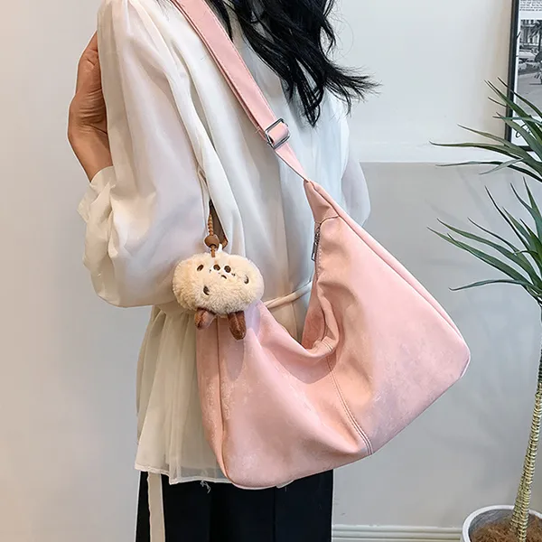 CARTELO Velour Shoulder Bag Dumpling Bag Women's Black White Pink-13