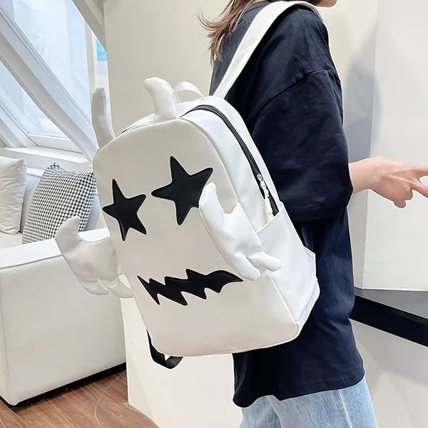 CARTELO Pu Double Shoulder Computer Backpack Regular Unisex White Black-1