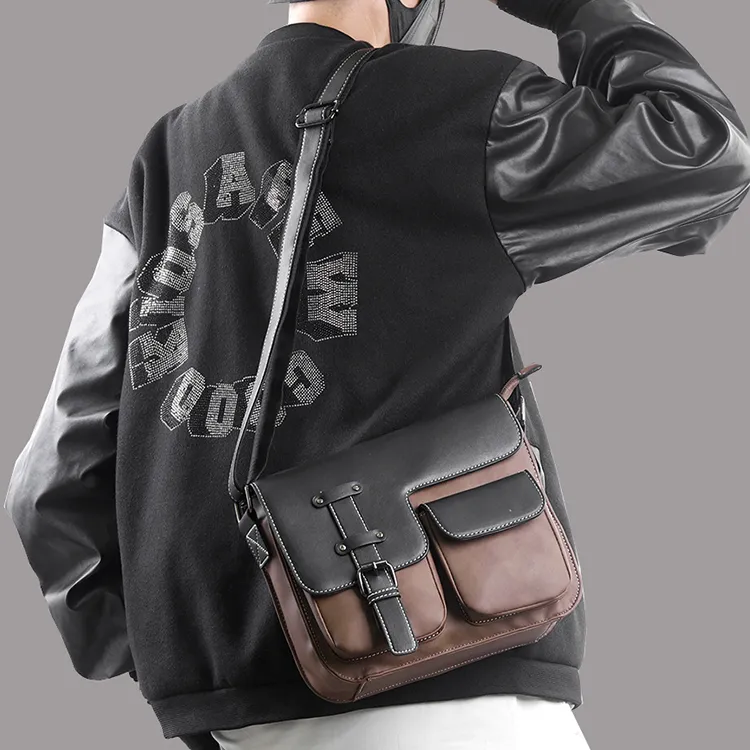 CARTELO PU Messenger Shoulder Bag, Crossbody Bag Unisex Gray/Coffee-7