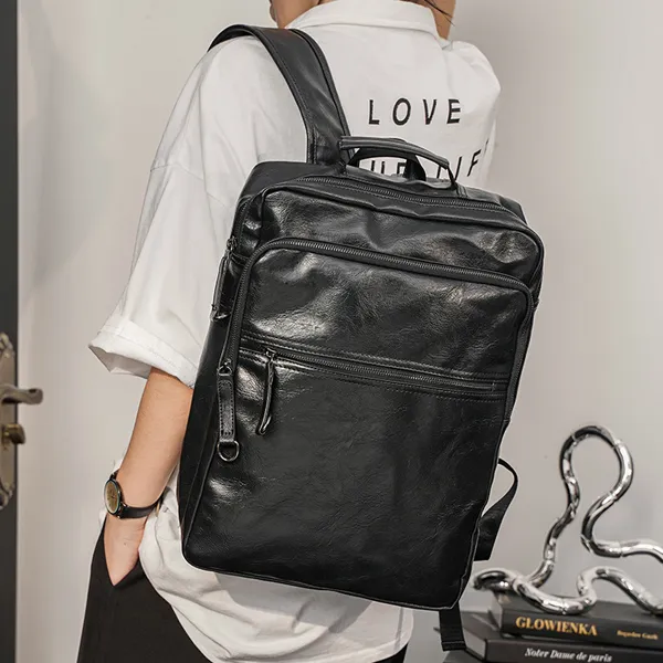 CARTELO Cow Leather Backpack Laptop Bag Medium Size Unisex Black-4