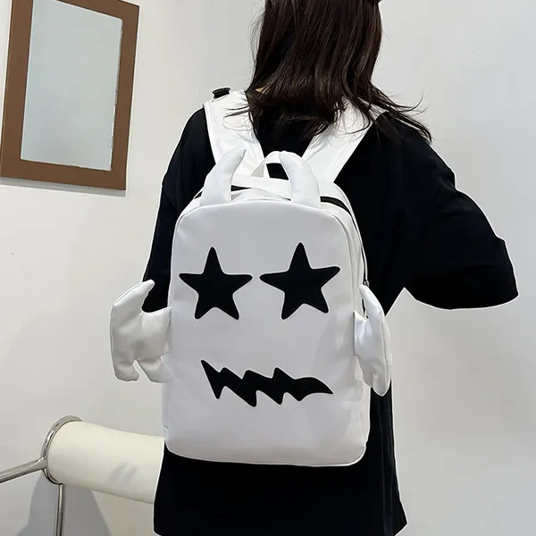CARTELO Pu Double Shoulder Computer Backpack Regular Unisex White Black-4