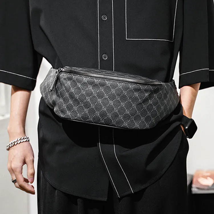 CARTELO PVC With Polyester Sling Bag Men's Pattern Black-1
