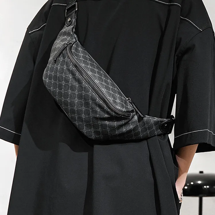 CARTELO PVC With Polyester Sling Bag Men's Pattern Black-4