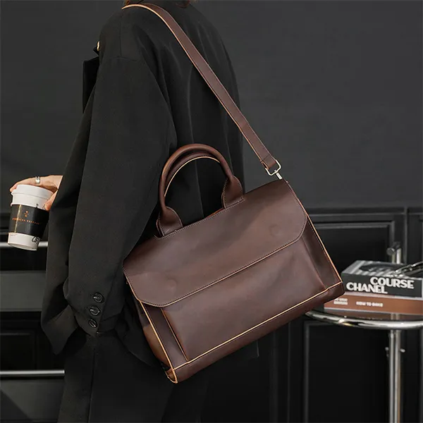 CARTELO PVC Shoulder Bag Computer File Bag Medium Size Unisex Black-4