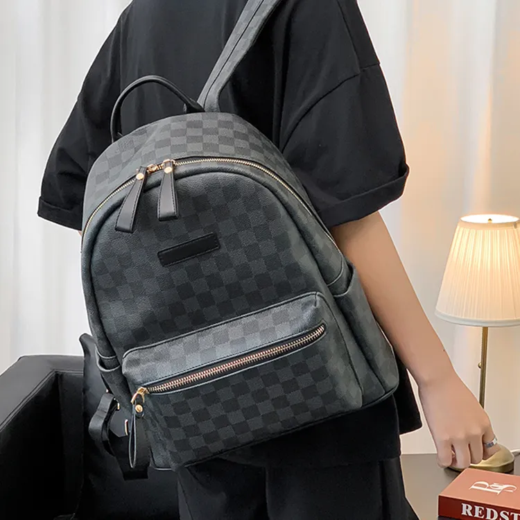 CARTELO PU With Polyester Backpack Unisex Black Plaid-5