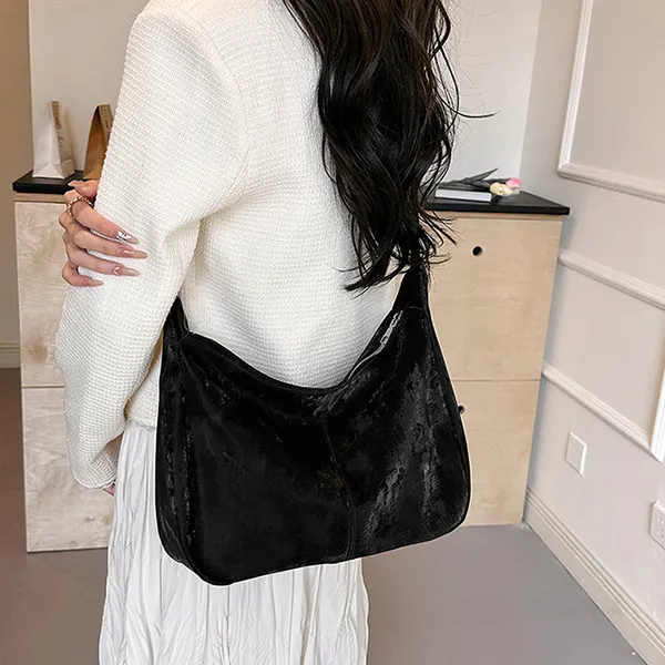 CARTELO Velour Shoulder Bag Dumpling Bag Women's Black White Pink-3