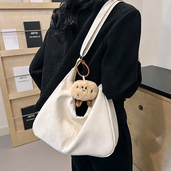 CARTELO Velour Shoulder Bag Dumpling Bag Women's Black White Pink-9