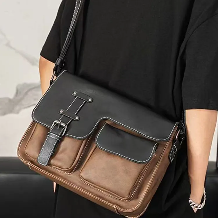 CARTELO PU Messenger Shoulder Bag, Crossbody Bag Unisex Gray/Coffee-4