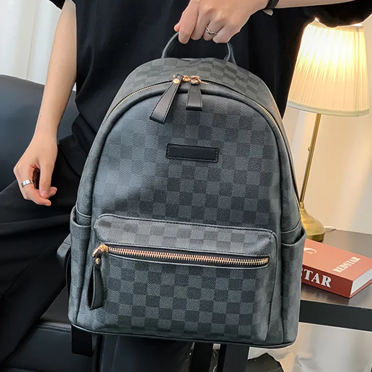 CARTELO PU With Polyester Backpack Unisex Black Plaid-6