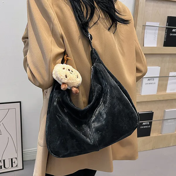 CARTELO Velour Shoulder Bag Dumpling Bag Women's Black White Pink-2