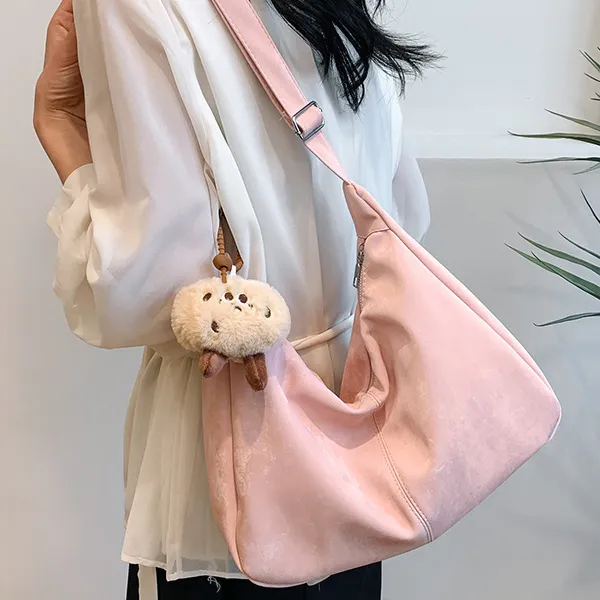 CARTELO Velour Shoulder Bag Dumpling Bag Women's Black White Pink-14