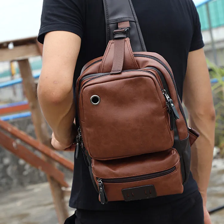 CARTELO Leather With Polyester Sling Bag Regular Unisex Multicolor-10