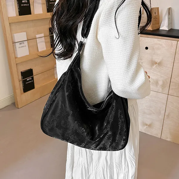 CARTELO Velour Shoulder Bag Dumpling Bag Women's Black White Pink-4