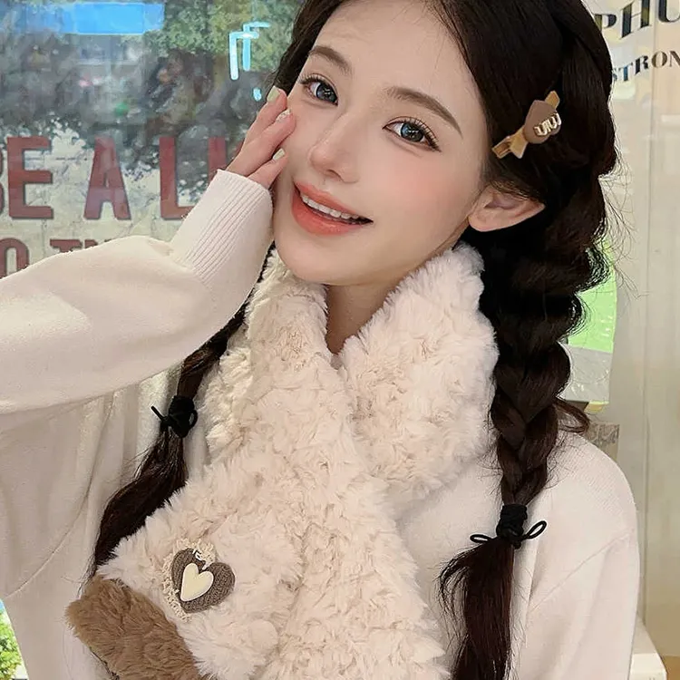 CARTELO Rabbit Fur Plush Yarn Scarf Unisex Gift Box Set-3