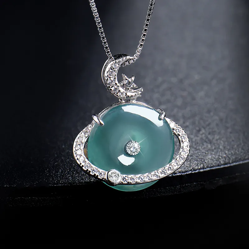 Long Fu Ice Glutinous Jadeite Necklace Collarbone Chain Perfect For Festive Gift Giving Accessory Women's-4