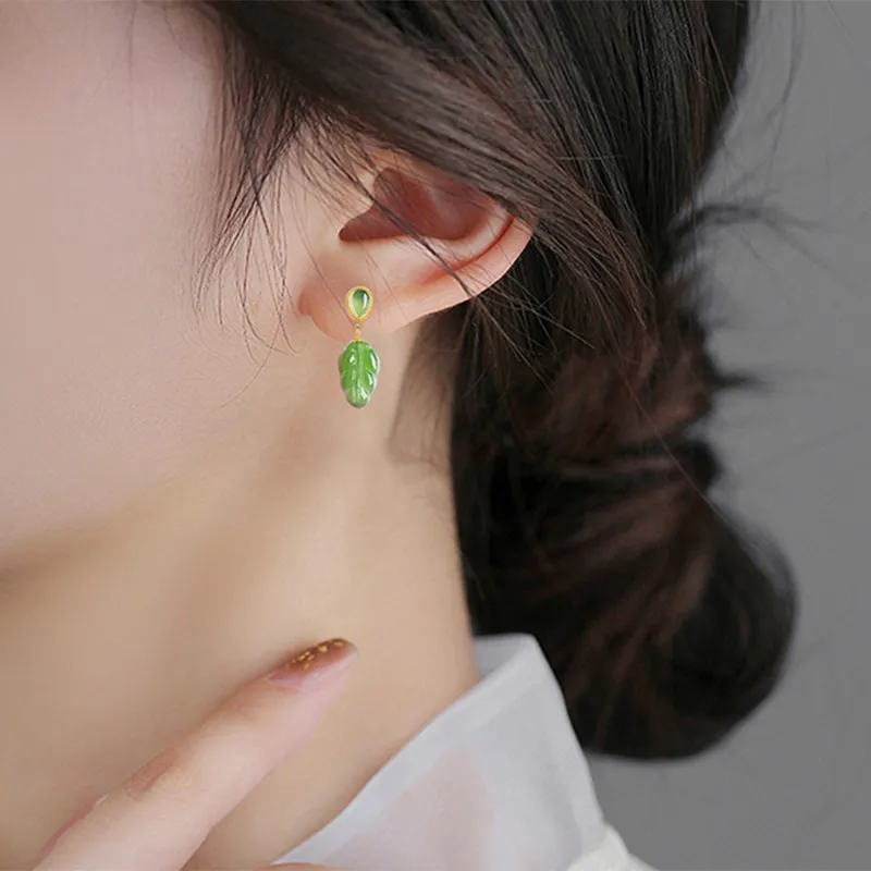 Long Fu Hetian Jade Earrings Jasper Women's-5