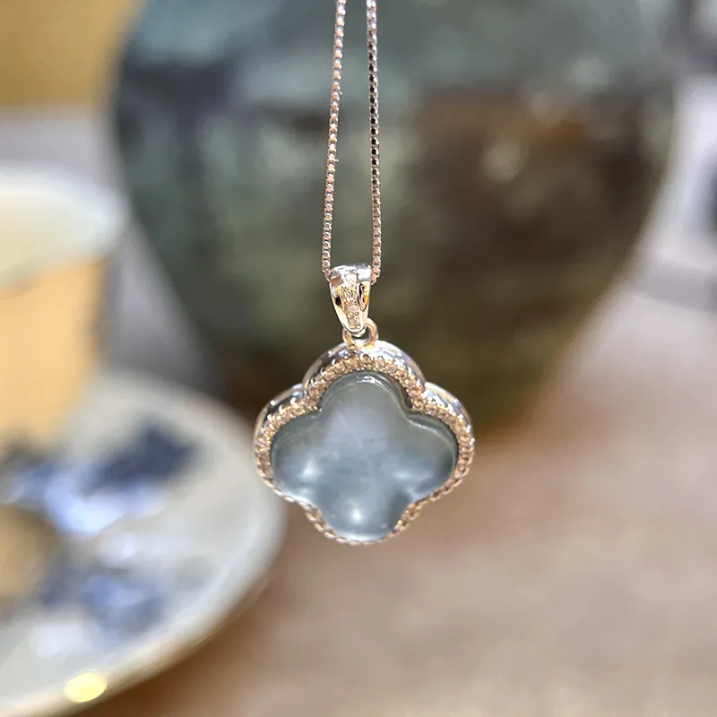 Long Fu Glutinous Jade Jadeite 925 Sterling Silver Necklace Perfect For Graduation Season Gift Women's-2