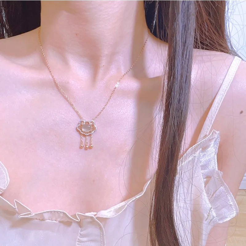 Long Fu Chalcedony Good Luck Accessory Necklace Women's-2