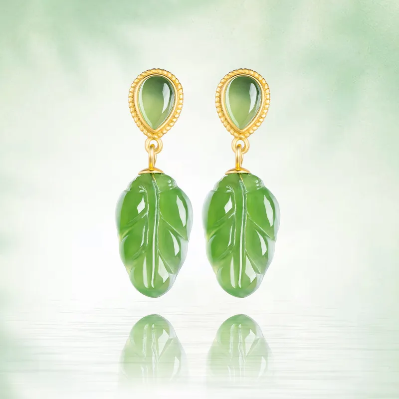 Long Fu Hetian Jade Earrings Jasper Women's-2