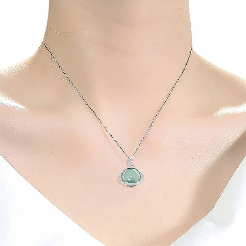Long Fu Ice Glutinous Jadeite Necklace Collarbone Chain Perfect For Festive Gift Giving Accessory Women's-2