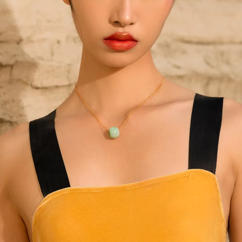 Long Fu Bean Type Jadeite Necklaces Women's-2