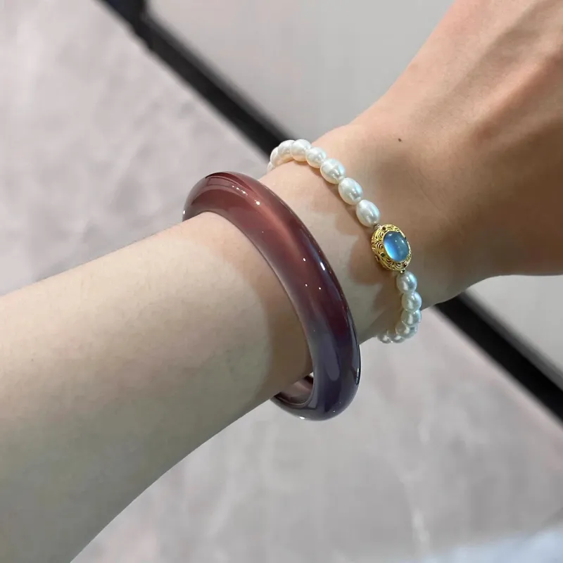 Long Fu Glass Cat Eye Bangles Women's-4