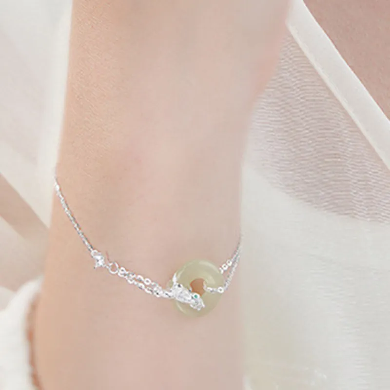 Long Fu Bracelets Green Jade Women's-5