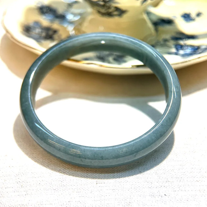 Long Fu Bean Type Blue Water Jadeite Bangle Flat Inside Bangle Peace Bangle For Festive Gift Giving Women's-5