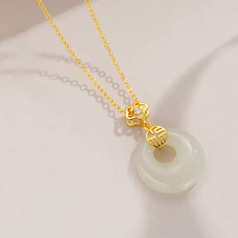Long Fu Hetian Jade Necklaces White Jade/Pale Greenish White Jade Women's-2