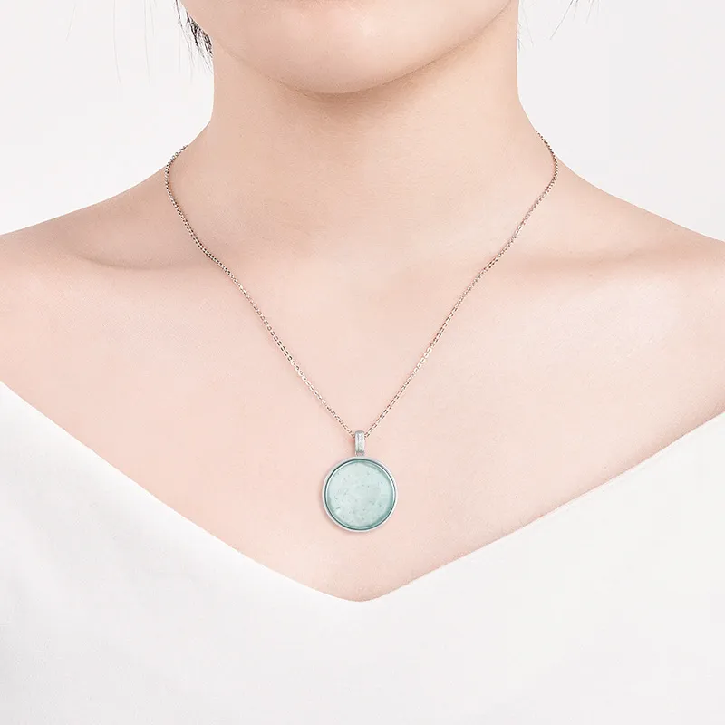 Long Fu Glutinous Jade Necklace S925 Sterling Silver Collarbone Chain For Valentine's Day Women's-3