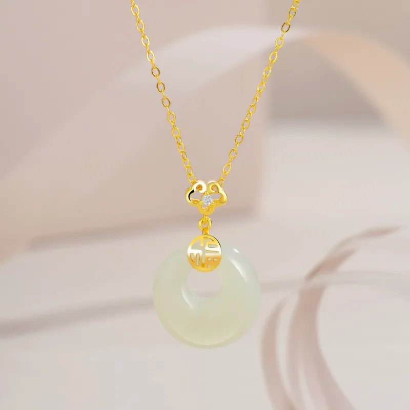Long Fu Hetian Jade Necklaces White Jade/Pale Greenish White Jade Women's-5