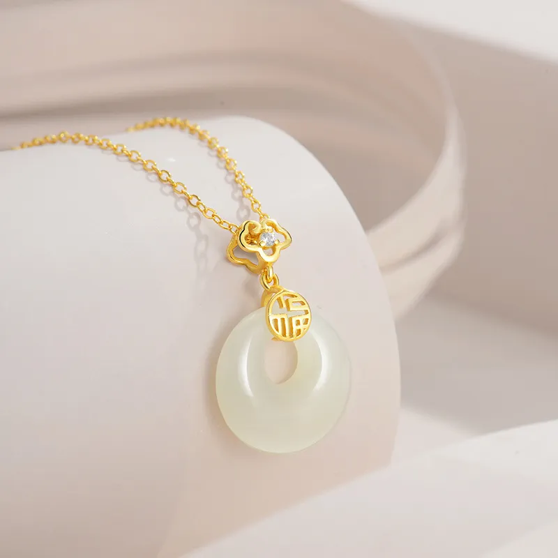 Long Fu Hetian Jade Necklaces White Jade/Pale Greenish White Jade Women's-4