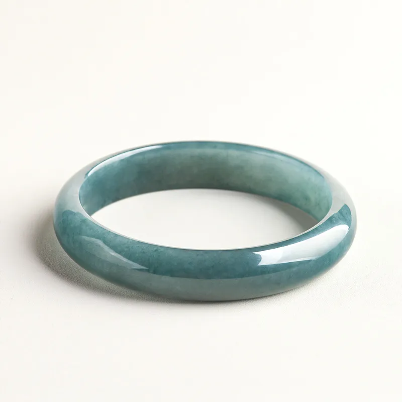 Long Fu Bean Type Blue Water Jadeite Bangle Flat Inside Bangle Peace Bangle For Festive Gift Giving Women's-1