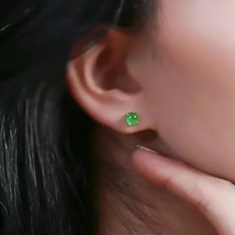 Long Fu Ice Glutinous Jadeite Stud Earrings Women's-2