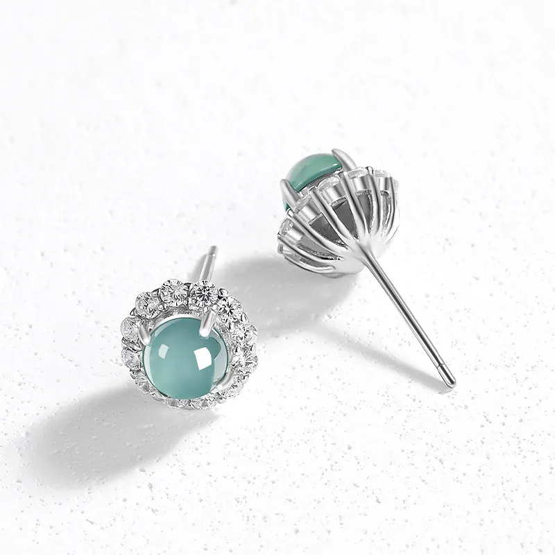 Long Fu Ice Glutinous Jadeite Stud Earrings Women's-3