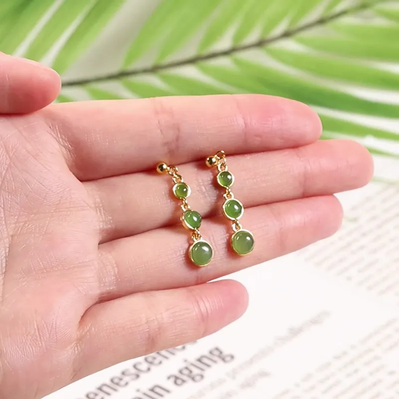 Long Fu Hetian Jade Earrings Jasper Women's-1