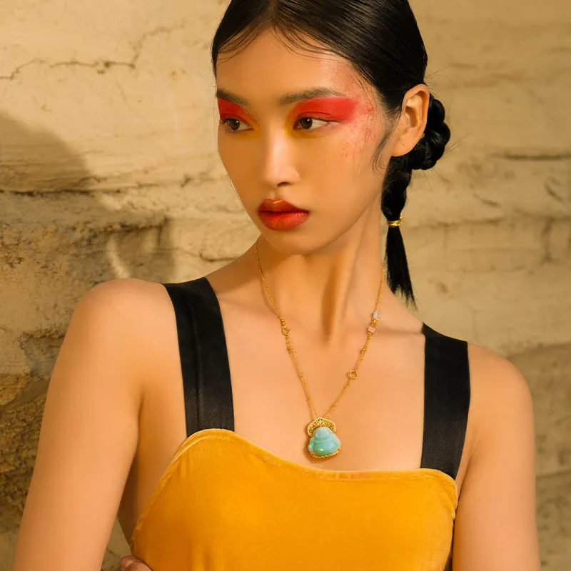Long Fu Glutinous Jade S 925 Sterling Silver 18K Gold Plated Collarbone Chain Accessory Women's-4