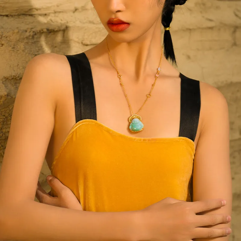 Long Fu Glutinous Jade S 925 Sterling Silver 18K Gold Plated Collarbone Chain Accessory Women's-1