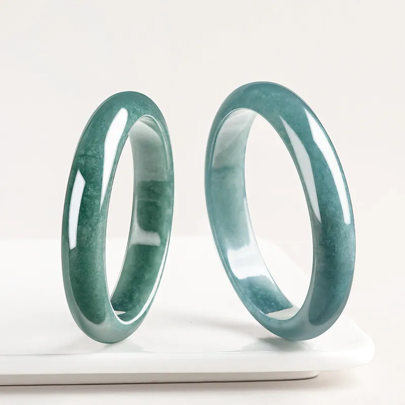 Long Fu Bean Type Blue Water Jadeite Bangle Flat Inside Bangle Peace Bangle For Festive Gift Giving Women's-2