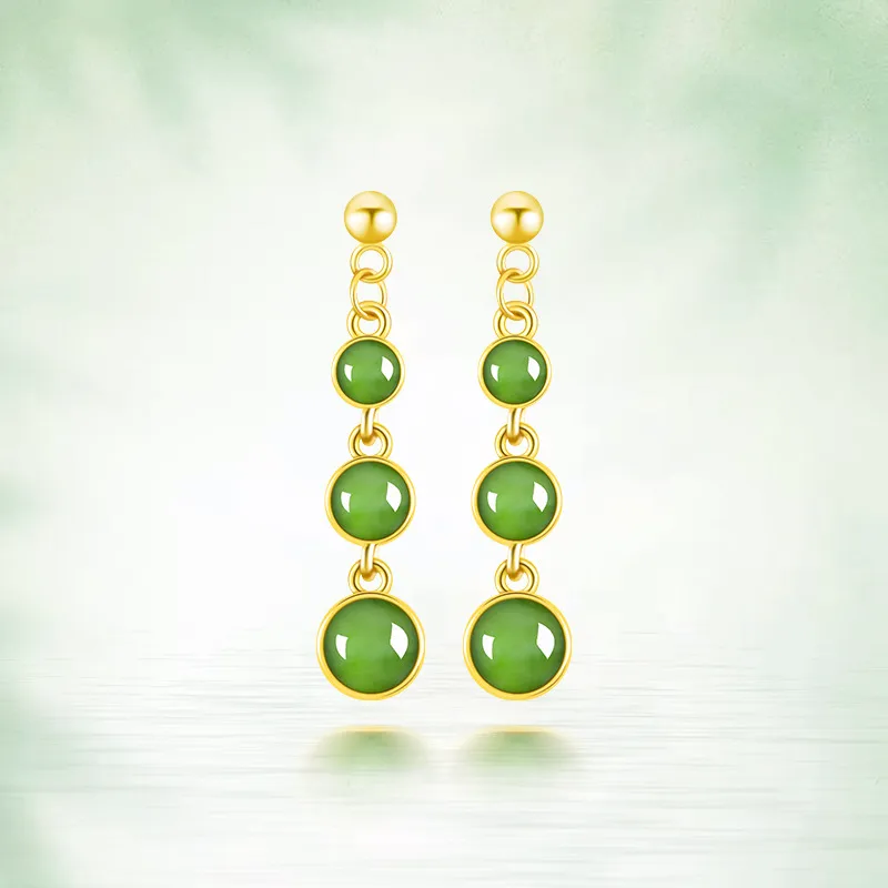 Long Fu Hetian Jade Earrings Jasper Women's-2