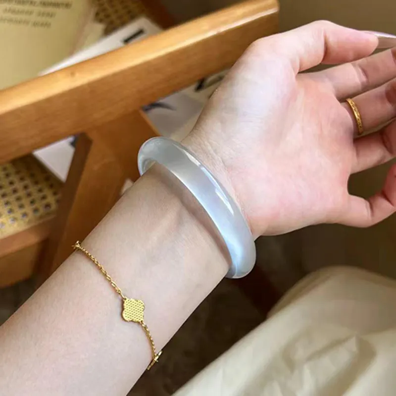 Long Fu Glass Cat Eye Bangle Jade Bangle Girlish Bangle Plain Circle Hand Accessory Women's-5