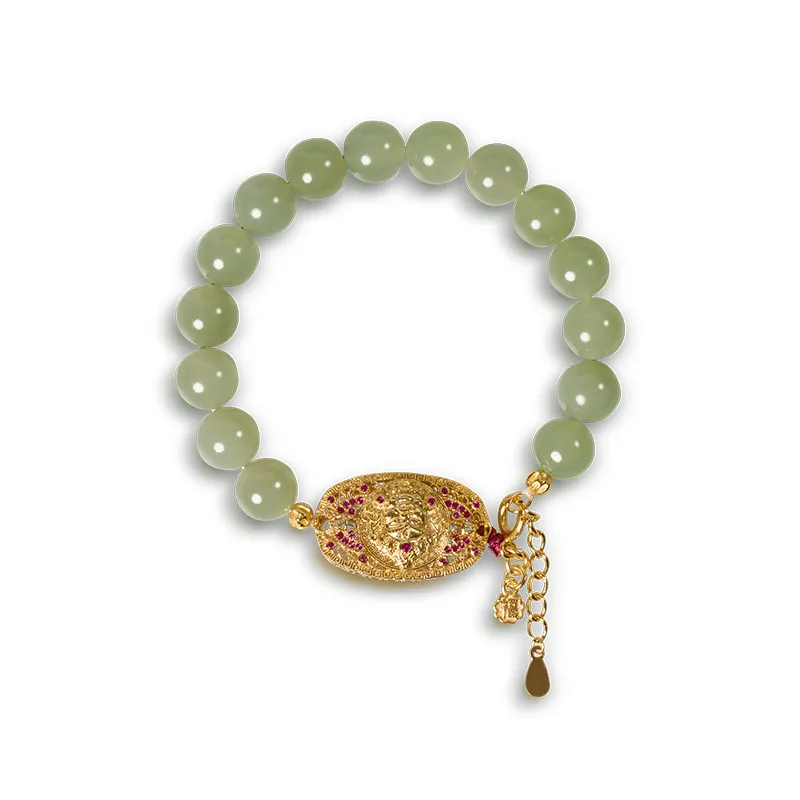 Long Fu Hetian Jade Bracelets Green Jade Women's-4
